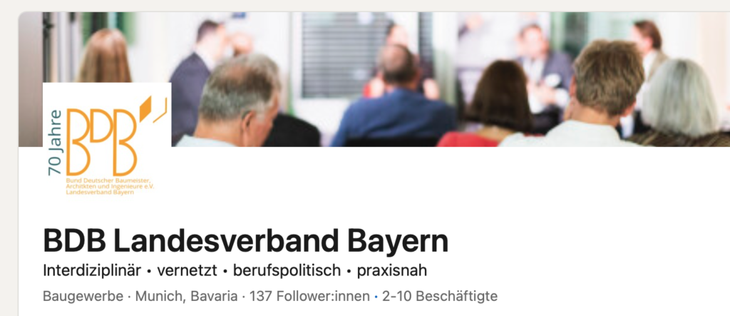 Bildschirmfoto der LinkedIn-Seite des BDB Bayern